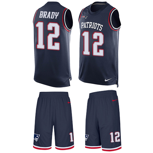 Men's Limited Tom Brady Nike Jersey Navy Blue - #12 Tank Top Suit NFL New England Patriots